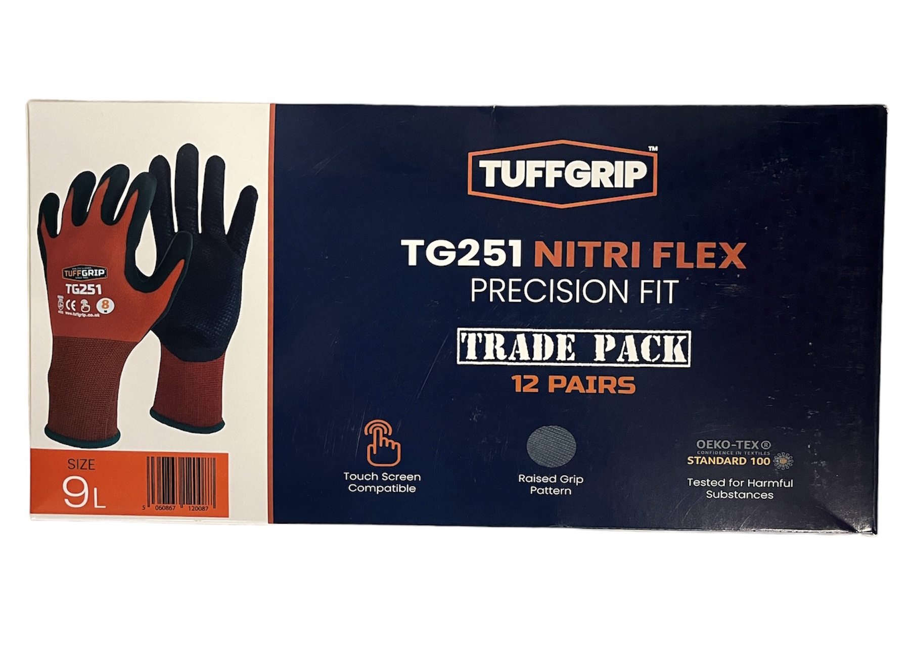 12PK BOXED TUFF GRIP NITRI FLEX GLOVES - TG251 / 9L