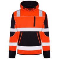 MEN'S HI-VIS PULL OVER HOODIE - ORANGE/NAVY