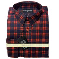 MEN'S 100% COTTON LONG SLEEVE SHIRT - SMALL CHECK / RED