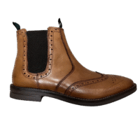 MEN'S LEATHER BROGUE SLIP ON BOOT - TAN