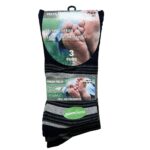 MEN'S 3PK COTTON NON-ELASTIC SOCKS - STRIPE GREY/BLK