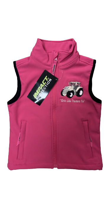 KIDS IMPACT PINK SOFTSHELL BODYWARMER - GOLD TRACTOR