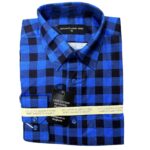 MEN'S 100% COTTON LONG SLEEVE SHIRT - SQUARE CHECK / BLUE