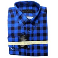 MEN'S 100% COTTON LONG SLEEVE SHIRT - SQUARE CHECK / BLUE