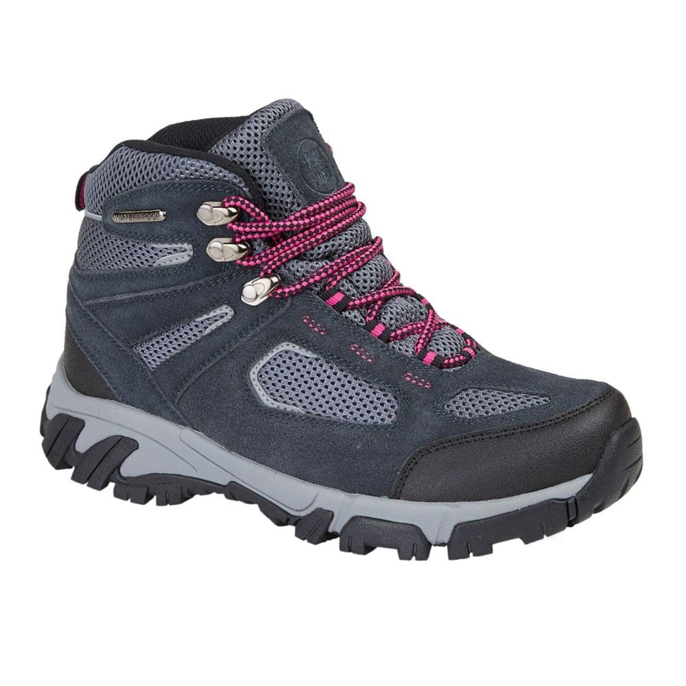LADIES WATERPROOF HIKING BOOTS - GREY/FUSHIA