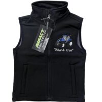 KIDS NEW IMPACT SOFTSHELL GILET - BLUE TRACTOR AND TRAILER
